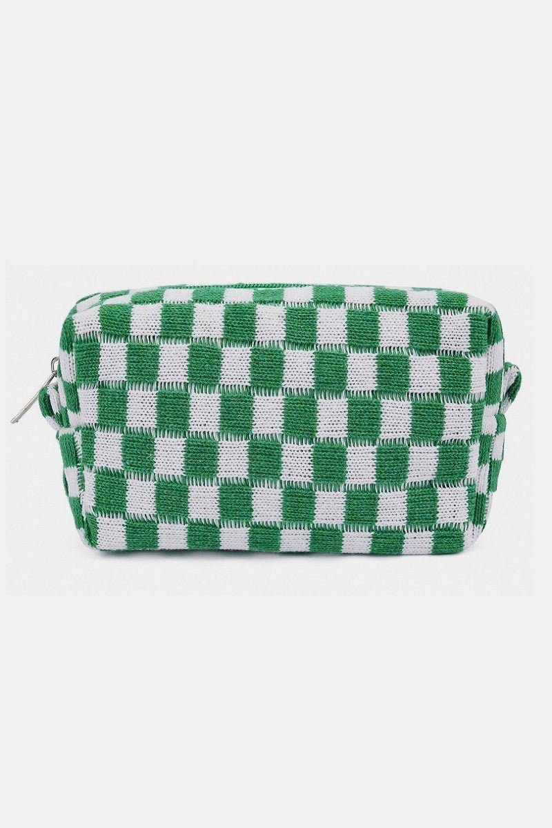 Zenana Checkered Pattern Knitted Cosmetic Pouch - Bold Rose Boutique