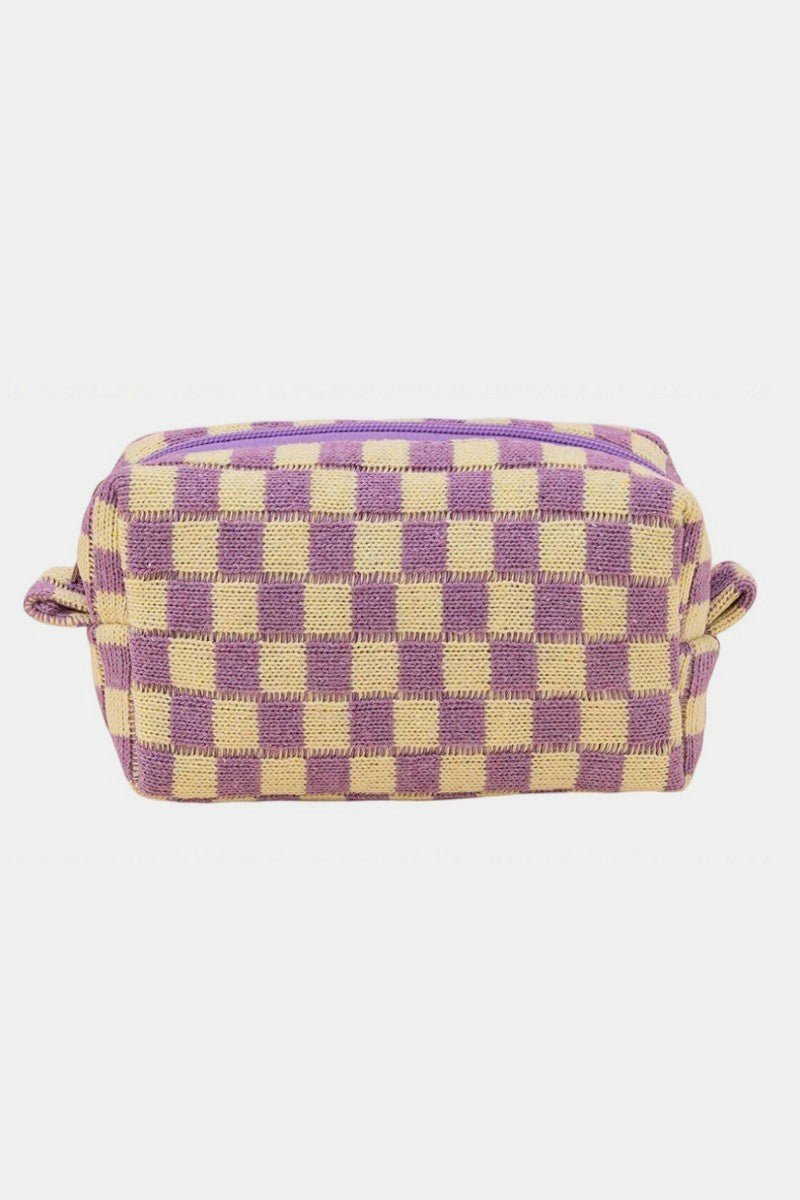 Zenana Checkered Pattern Knitted Cosmetic Pouch - Bold Rose Boutique