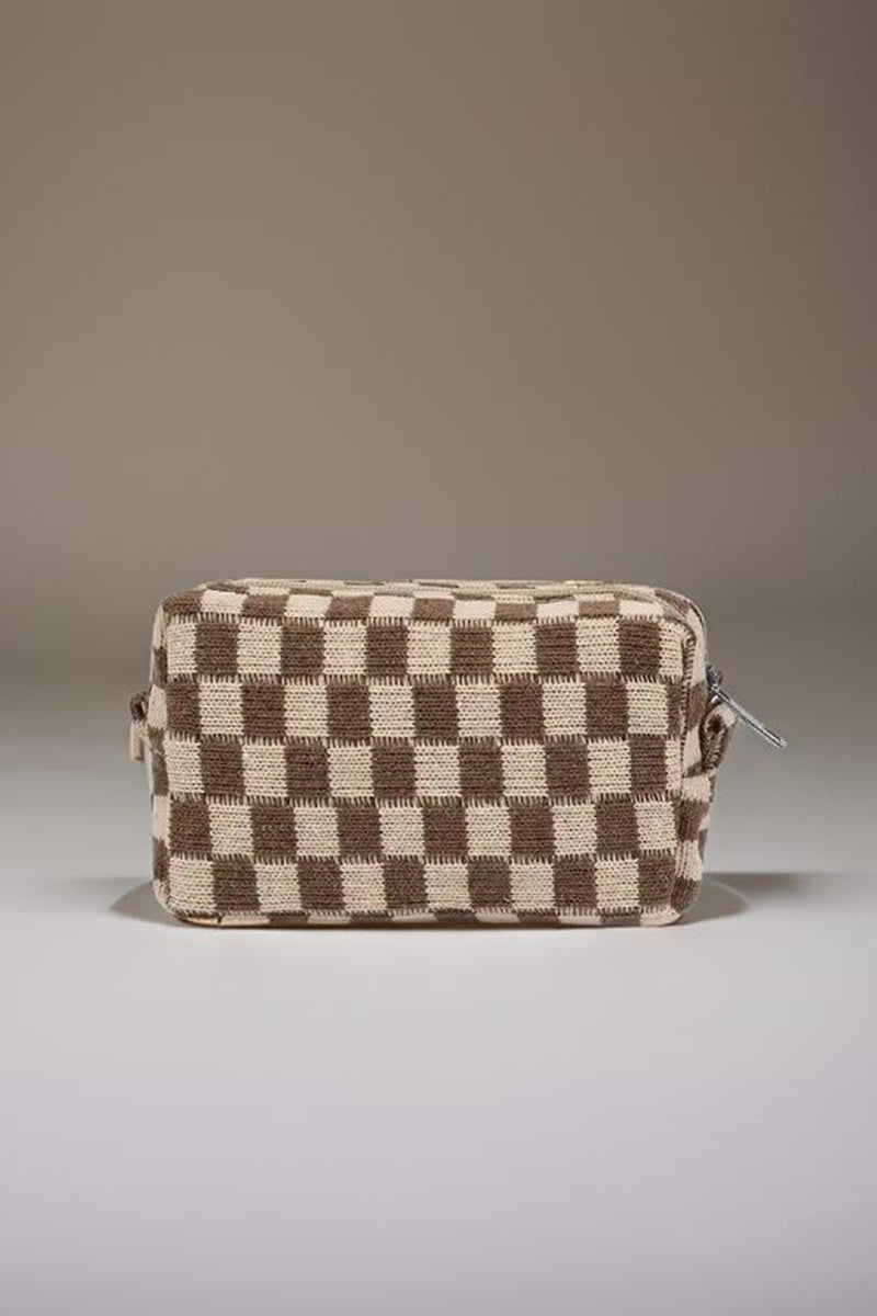 Zenana Checkered Pattern Knitted Cosmetic Pouch - Bold Rose Boutique