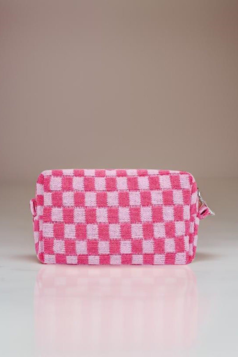 Zenana Checkered Pattern Knitted Cosmetic Pouch - Bold Rose Boutique