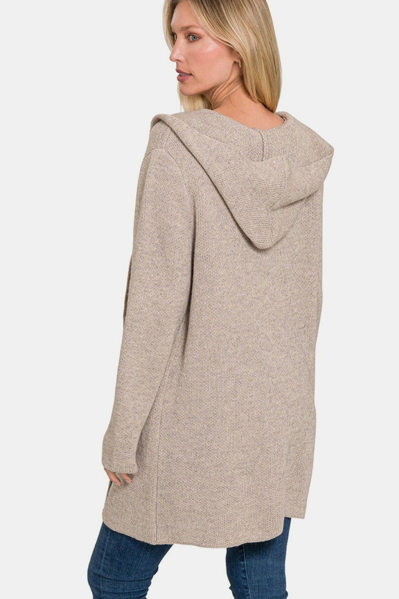 Zenana Hooded Open Front Sweater Cardigan - Bold Rose Boutique