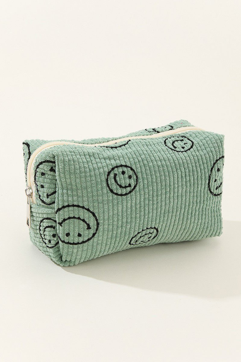 Zenana Smiley Face Corduroy Cosmetic Pouch - Bold Rose Boutique