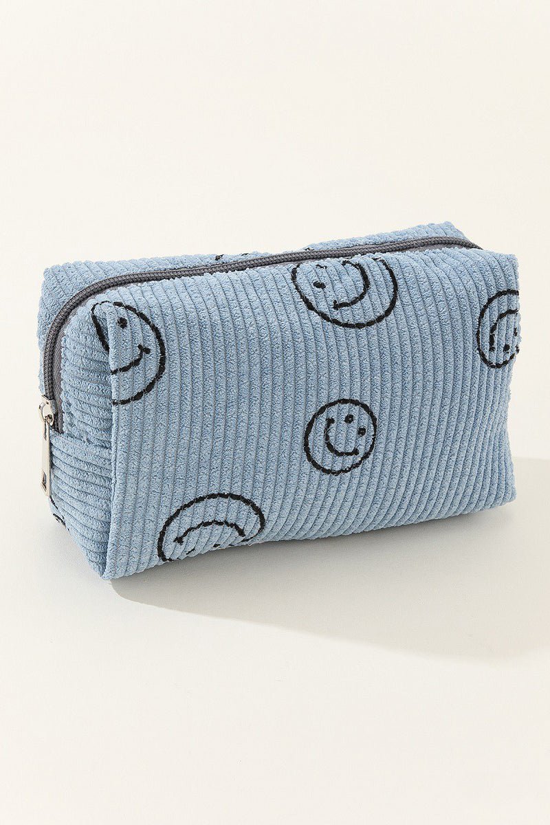 Zenana Smiley Face Corduroy Cosmetic Pouch - Bold Rose Boutique