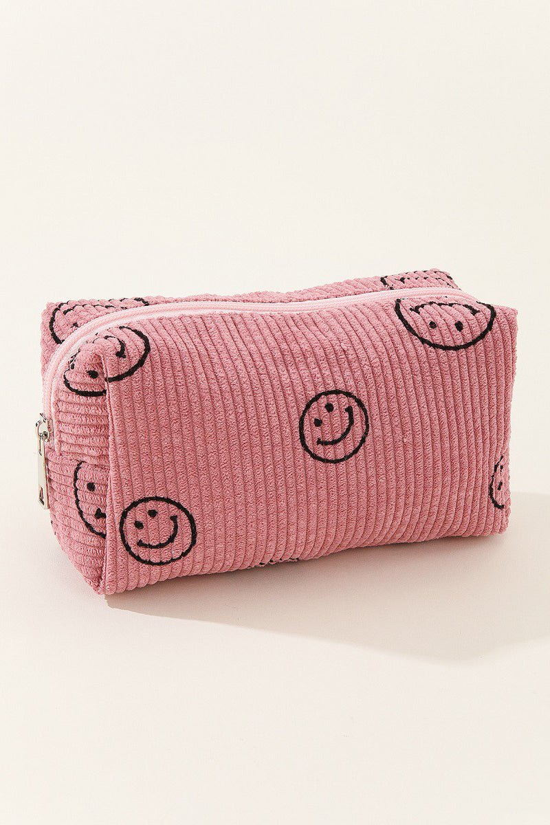 Zenana Smiley Face Corduroy Cosmetic Pouch - Bold Rose Boutique