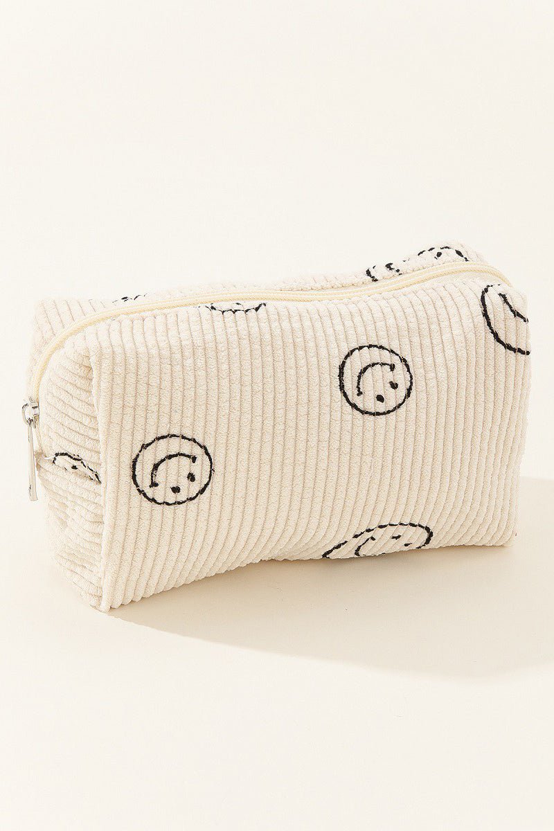 Zenana Smiley Face Corduroy Cosmetic Pouch - Bold Rose Boutique