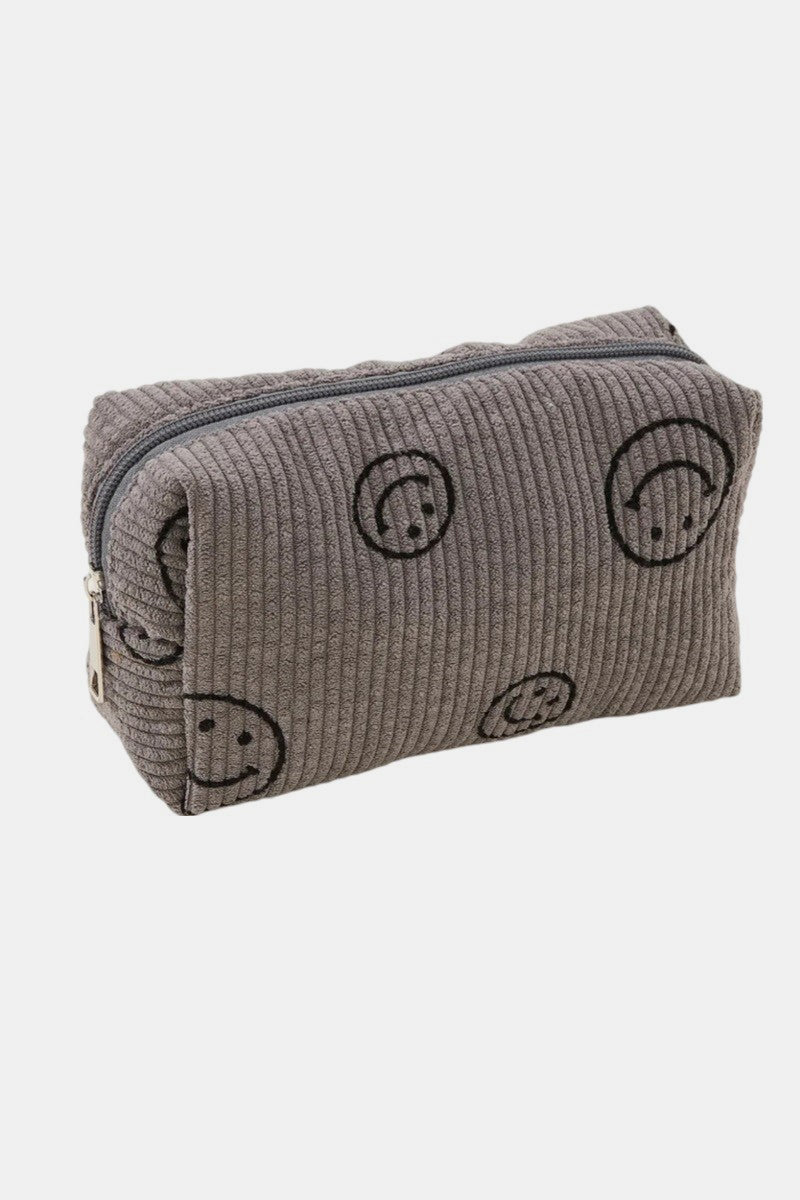 Zenana Smiley Face Corduroy Cosmetic Pouch - Bold Rose Boutique