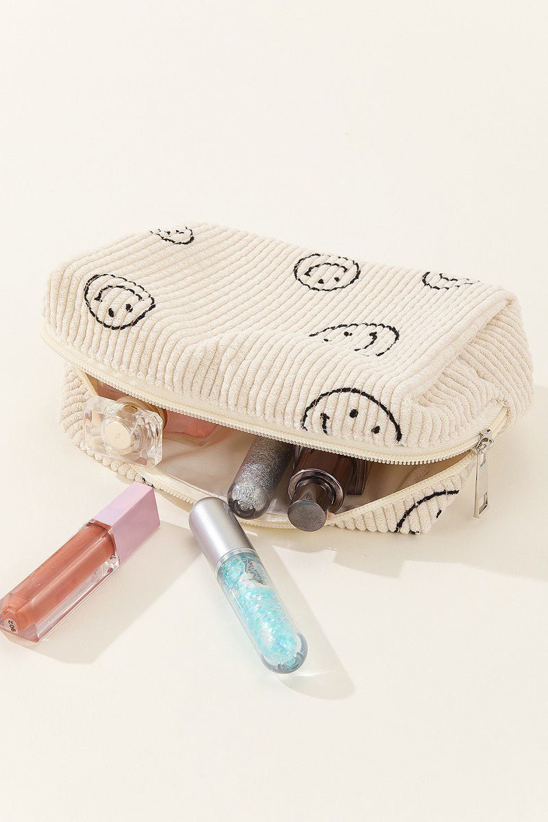 Zenana Smiley Face Corduroy Cosmetic Pouch - Bold Rose Boutique