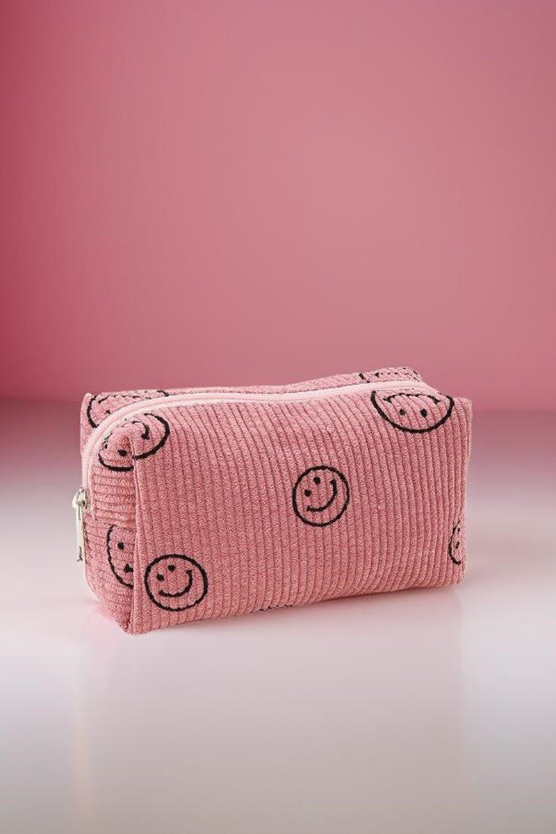 Zenana Smiley Face Corduroy Cosmetic Pouch - Bold Rose Boutique