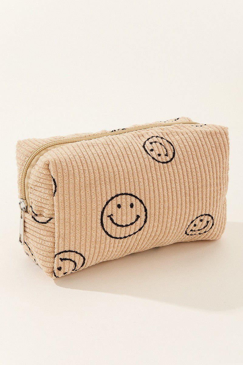 Zenana Smiley Face Corduroy Cosmetic Pouch - Bold Rose Boutique