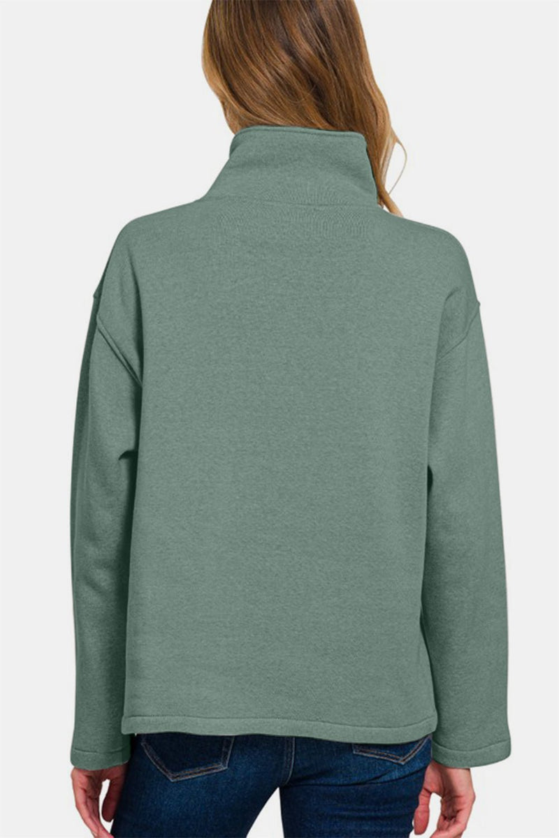 Zenana Turtleneck Half Snap Fleece Sweatshirt - Bold Rose Boutique